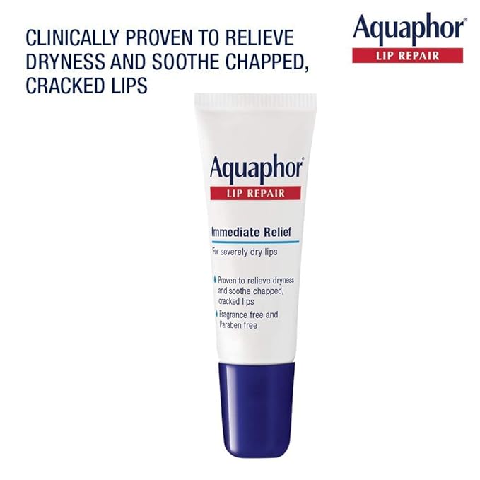 Aquaphor Lip Repair Ointment - Long-lasting Moisture to Soothe Dry Chapped Lips - .35 fl. oz. Tube (Pack of 2)