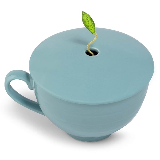 Tea Forte Wellbeing 3-Piece Mother's Day Tea Gift Set with Light Blue Cafe Cup with Lid, Tea Tray and 10 Assorted 2 of Each Variety Organic Handcrafted Pyramid Infuser Tea Bags