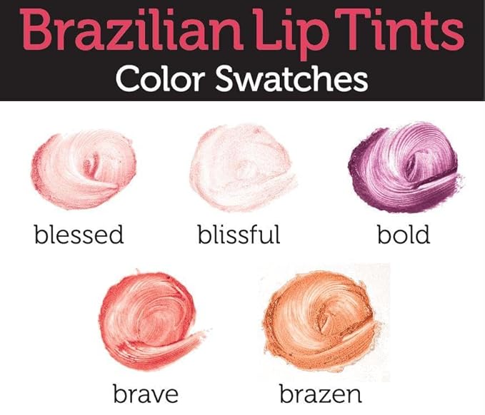 Eco Lips Vegan Cruelty-Free Brazilian Lip Tint Variety Pack - 100% Natural Lip Balm (Blessed, Blissful, Brave, Brazen, Bold) (5 Pack) | Made in USA