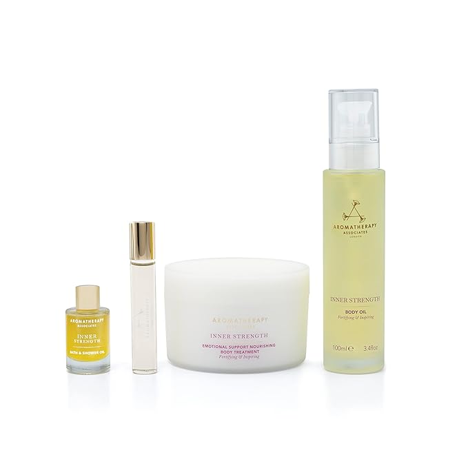 Aromatherapy Associates Moment of Comfort. Luxurious Holiday Gift Set Includes Inner Strength Bath and Shower Oil, Roller Ball, Body Oil, and Body Treatment (1 count)