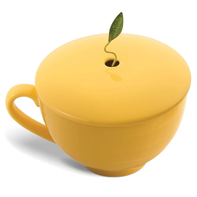 Tea Forte Paradis 3-Piece Mother's Day Tea Gift Set with Mango Yellow Cafe Cup with Lid, Tea Tray and 10 Assorted 2 of Each Variety Organic Handcrafted Pyramid Infuser Tea Bags