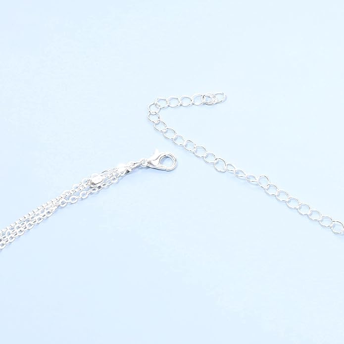 Boho Layered Moon Necklace Silver Compass Disc Pendant Necklace Chain Cow Evil Eye Charm Necklace Jewelry for Women