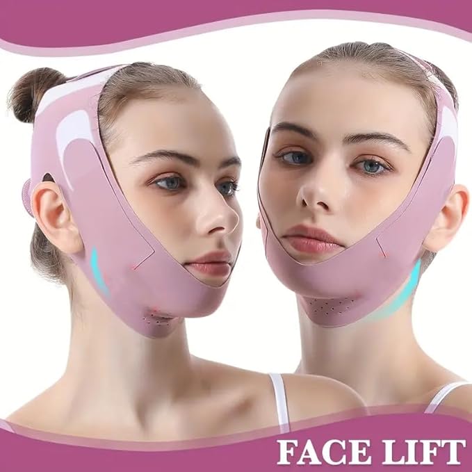 Face Slimming Mask, Breathable Mesh Design,V Line Face Lifting Strap and V Line Face Shaping Belt - Chin and Cheek Lifting Bandage for V Face Lift - Sleeping Mask Strap for Women - pink