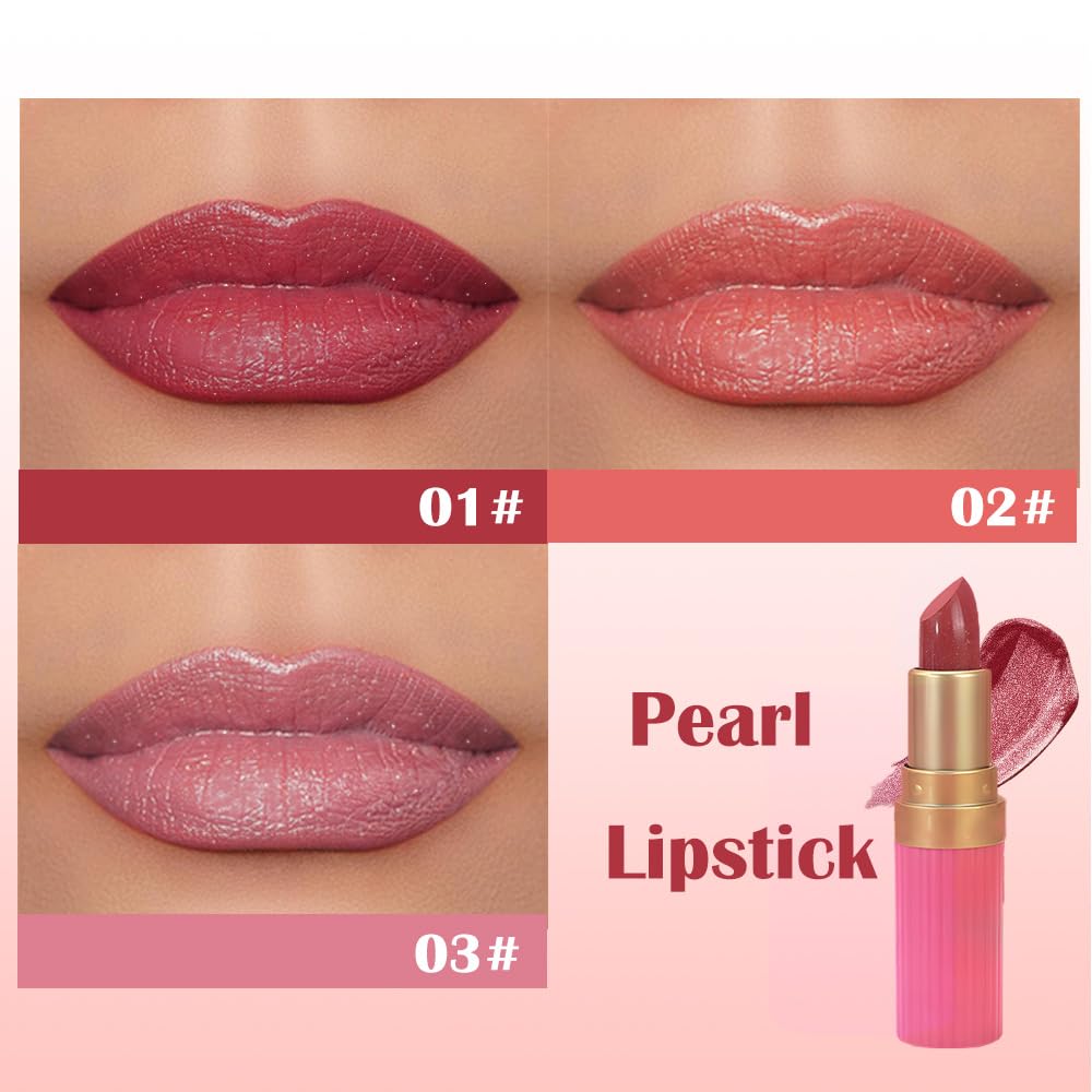 3Pcs Metallic Lipstick for Women,Lightweight Shimmer Frosted Lipstick,Glitter Lip Gloss Stain Long Lasting Waterproof Smudge Proof 24 Hour Full Coverage Lip Makeup,Vegan(01,02,03)