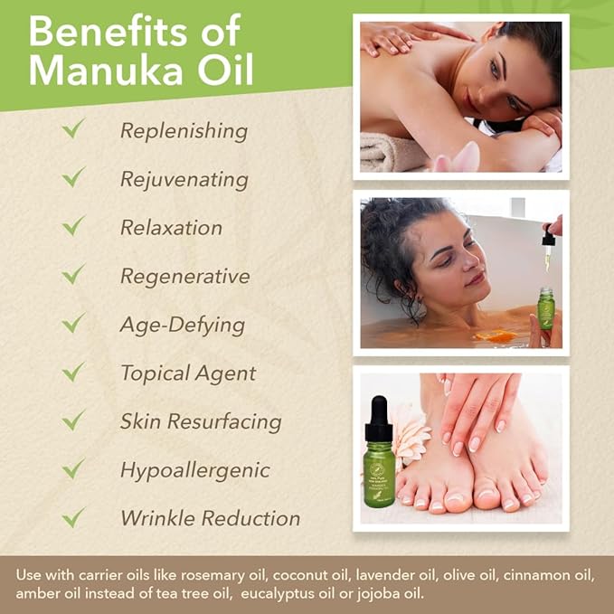 100% Pure New Zealand Manuka Oil | Organic Essential Oil | 35x Stronger Than Tea Tree | Natural Skin Care | Toenail Treatment | Diffuser | Aromatherapy | Nails | Hair | Skin | Lips