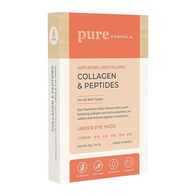 Collagen and Peptides Under Eye Patches - Reduces Puffiness & Dark Circles, Firming & Anti-aging Under Eye Pads - Cruelty Free Korean Skin Care For All Skin Types - 5 Pairs