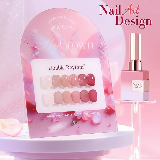 Double Rhythm 6 Pcs 15 ML Gel Polish Set Same Color Same Bottle Soak Off Gel Polish Kit Nail Art Manicure Salon DIY at Home for Women (Jelly Translucent Rose Pink Burgundy Red-T6-2)