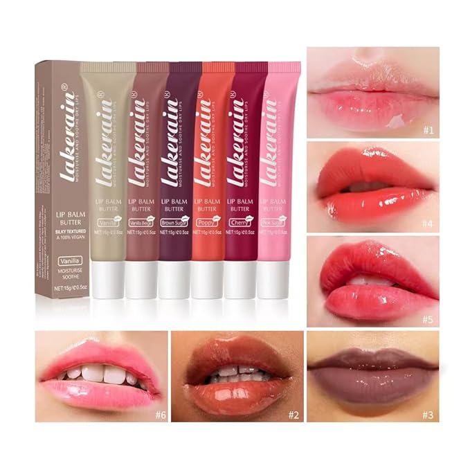 3 Colors Lip Butter Balm Set,Vanilla Vanilla Beige Brown Sugar, Lasting Moisture Non Stick Glow Resurrection Cream Lip Oil Gloss Trio Lip Care Makeup(123# Vanilla + Vanilla Beige+Brown Sugar)