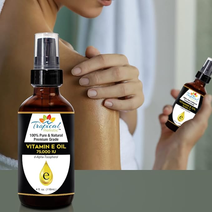 100% Pure Vitamin E Oil (4oz / 118mL) - 75,000 IU Plant Based Natural D-Alpha Tocopherol for Hydrated Skin, Scars, Age Spot, Full Bathe Body Oil, Nails, Face & Hair
