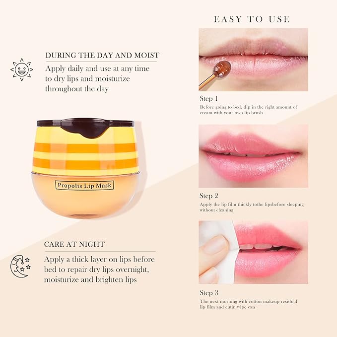 Honey Lip Balm Pot, Honey Lip Sleeping Mask Overnight 24HR Repair Lip, Moisturizing Lip Mask Honey Lip Balm Pot with Wand Hydrate Nourish Prevent Chapped Lips Lip Scrubs Exfoliator