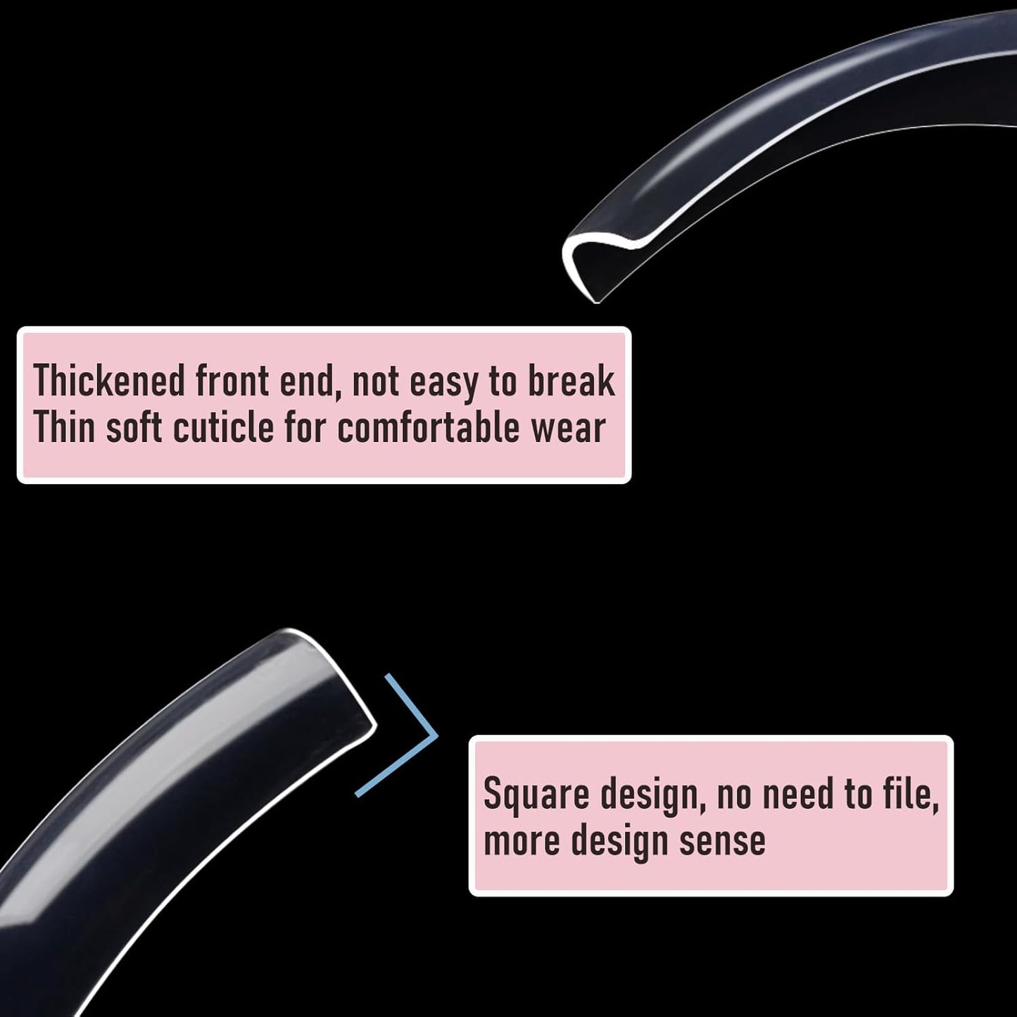 Curved Nail Tips Square Press on Full Cover Thicker Extra Curve Gel x Thick Long Acrylic Fake Nails, Clear Hard Gel French XXL False Nails for Nail Extension 12 Sizes 240 Pcs Q54 Pro