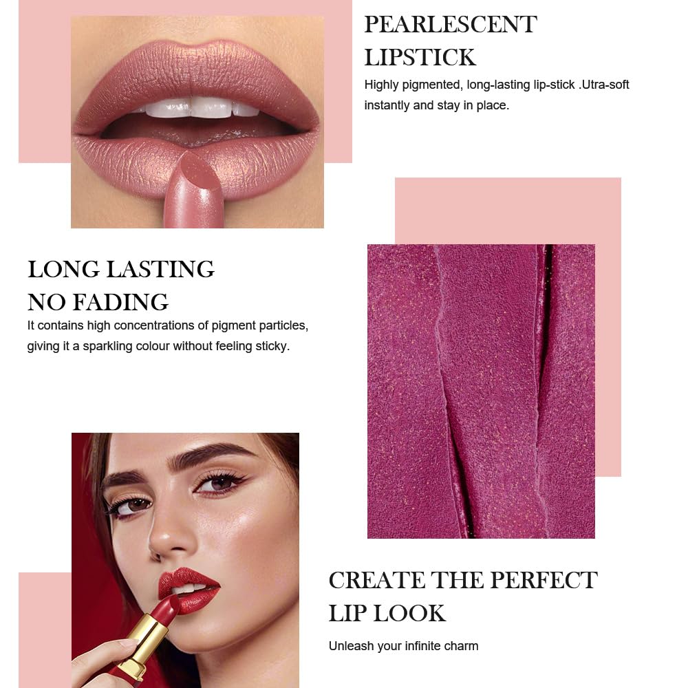 3Pcs Nude Pink Metallic Lipstick Lip Gloss for Women Set,Lightweight Shimmer Frosted Long Lasting Lipstick,Glitter Lip Stain Waterproof Smudge Proof 24 Hour Full Coverage Lip Makeup,Vegan(07,08,09)