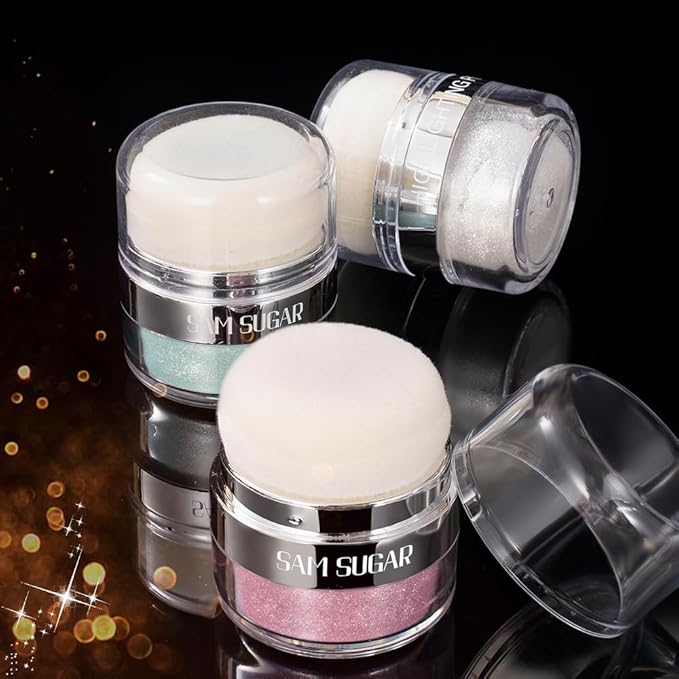 Glitter Body Highlighter Powder Body Shimmer Sparkle Face Brightening Highlighter Powder for Face Eyes Body Glow Makeup With sponge head(07#)