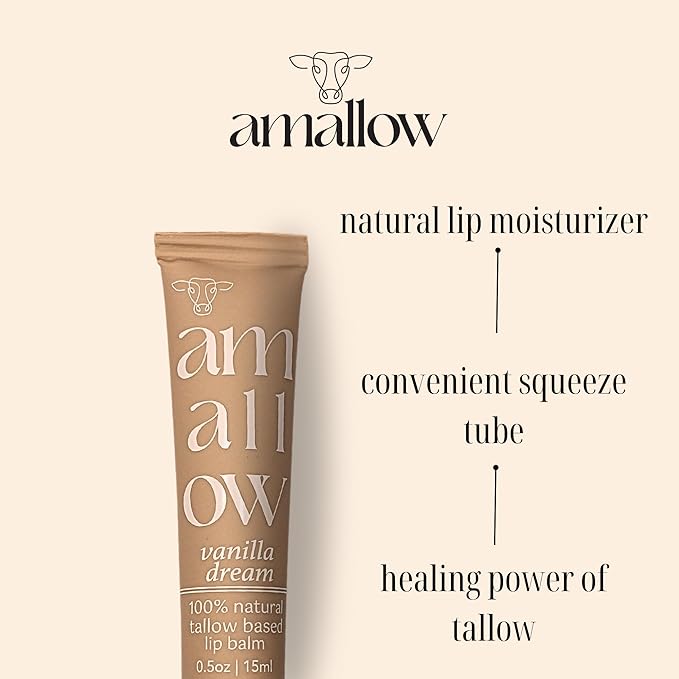 100% Grass Fed Beef Tallow Skincare & Lip Balm Set - Whipped Moisturizer for Face & Body (Vanilla Latte) + All Natural Tallow Lip Balm (Vanilla Dream)
