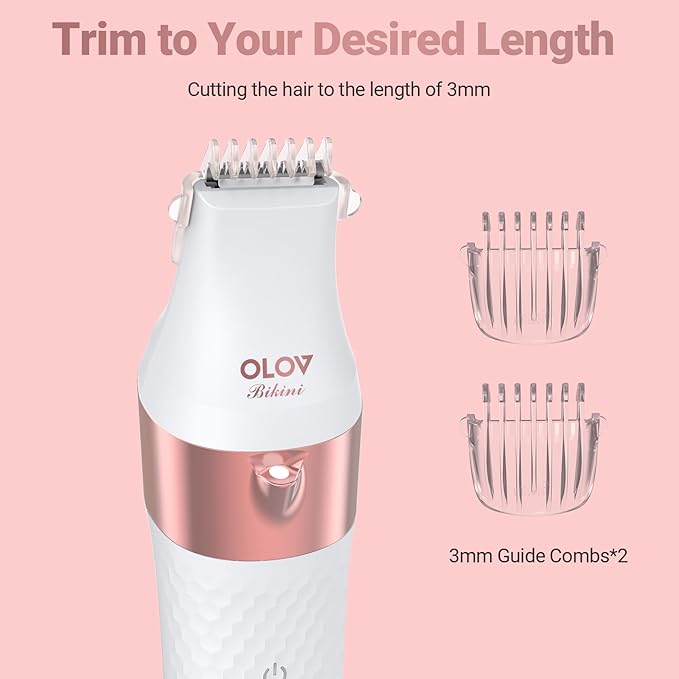 Bikini Trimmer for Women, IPX7 Waterproof Wet & Dry Electric Razors for Women, Bikini Legs Underarm Pubic Hairs Rechargeable Electric Shaver with 3 Trimmer Heads, Rose Gold