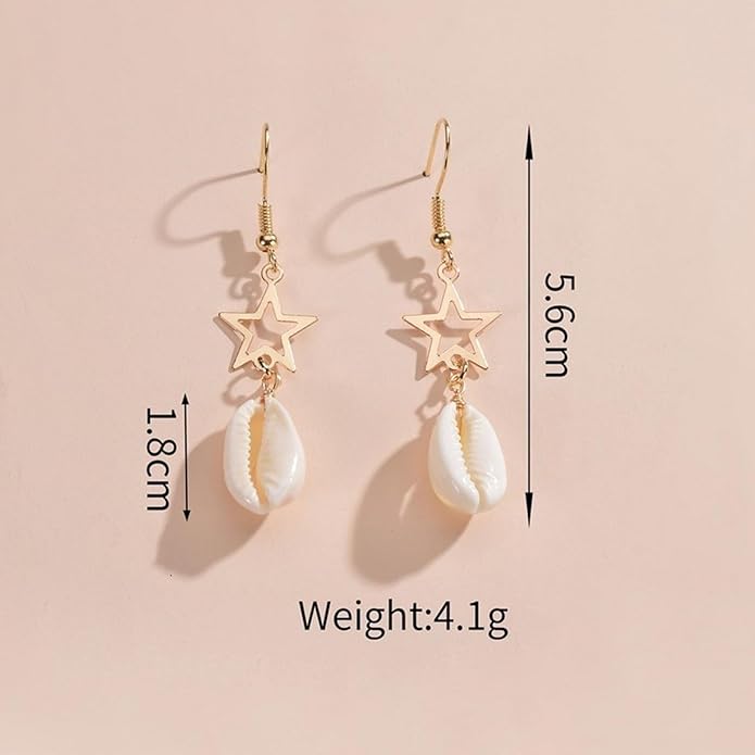 Boho Shell Drop Earrings Vintage Gold Star Shell Dangle Earrings Statement Cowrie Shell Hook Earrings Summer Beach Seashell Earrings Jewelry for Women