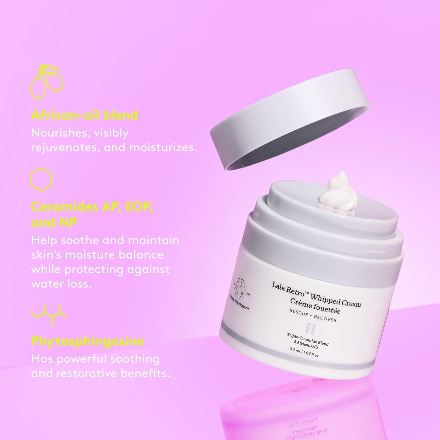 Drunk Elephant Lala Retro Whipped Cream - 15 ml/.5 fl oz - Ceramide Moisturizer - Clean Clinical Skincare - Cruelty-Free - Dermatologist-Tested - Free of Essential Oils, Silicones, and Fragrance