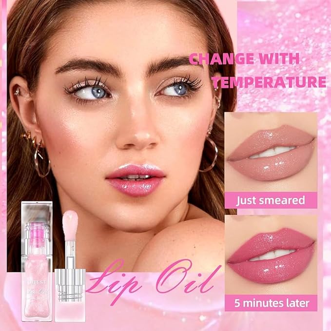 Hydrating Lip Glow Oil-Lip care oil- Lip Oil Tinted for Lip Care and Dry Lips-Prevents Dry Cracked-Non-sticky Big Brush Head-Lip Plumping -Lip Oil gloss tinted-Fresh Texture Lip Oil