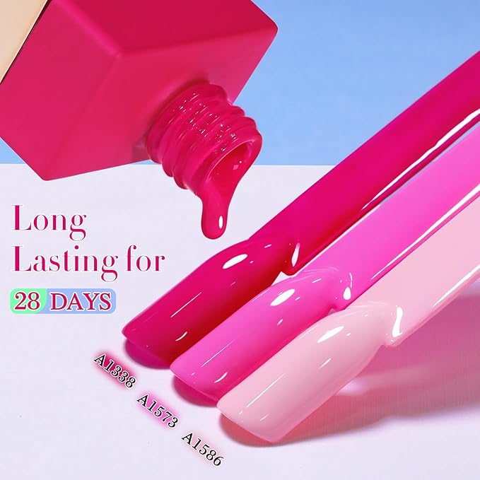 Double Rhythm 6 Pcs 15 ML Gel Polish Set Same Color Same Bottle Soak Off Gel Polish Kit Nail Art Manicure Salon DIY at Home for Women (Bright Neon Light Pink Purple-T6-13)