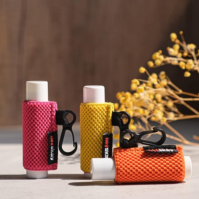 3PCS Lip Balm Holder Sleeves Keychain Lipstick Sleeves Lip Gloss HolderKeychain Chapstick Elastic Sleeves(Black/Brown/Blue)