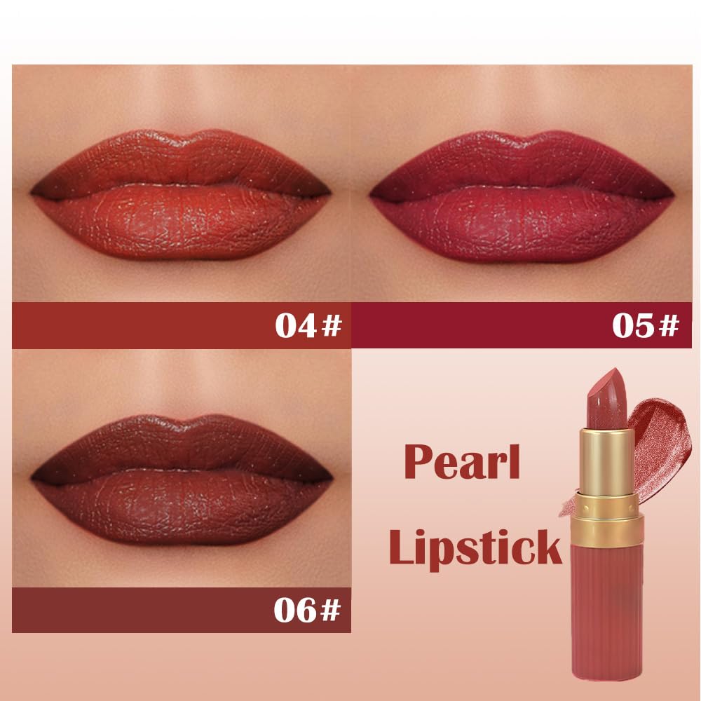 3Pcs Metallic Lipstick for Women,Lightweight Shimmer Frosted Lipstick,Glitter Lip Gloss Stain Long Lasting Waterproof Smudge Proof 24 Hour Full Coverage Lip Makeup,Vegan(04,05,06)