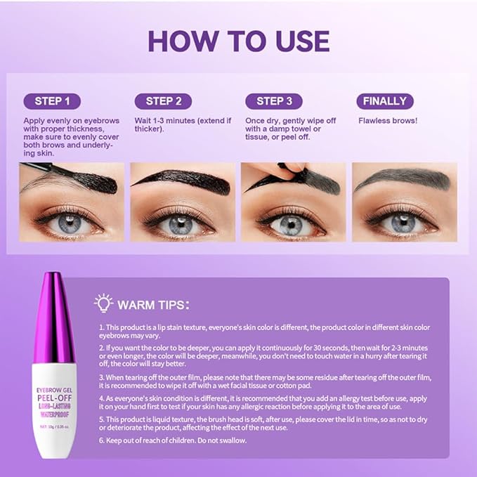 2Pcs Peel Off Eyebrow Tint Gel - Waterproof & Sweatproof All-Day Wear, Transfer-Resistant Tattoo Effect, All Skin Types + Mother’s Day Gift Set, 03#Light Brown