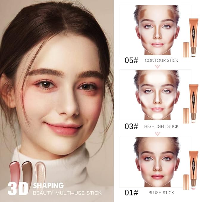 Go Ho Liquid Highlighter Wand,White Pink Highlighter Makeup Stick with Cushion Applicator,Smooth Creamy Liquid Highlighter Blendable Glowing Face Illuminator Contouring Makeup,03# Highlighter Makeup