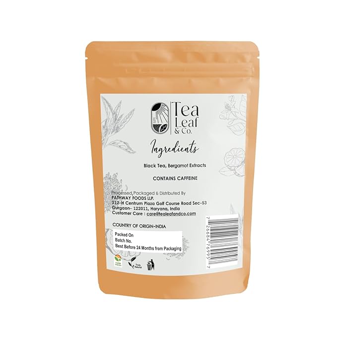 Tealeaf & Co. Earl Grey Black Tea Blended with Bergamot Extract (Loose Leaf Form) - Premium Sweet & Sour Flavored Tea - Contains Low Caffeine - Upto 50 Servings (3.52oz/100gm)