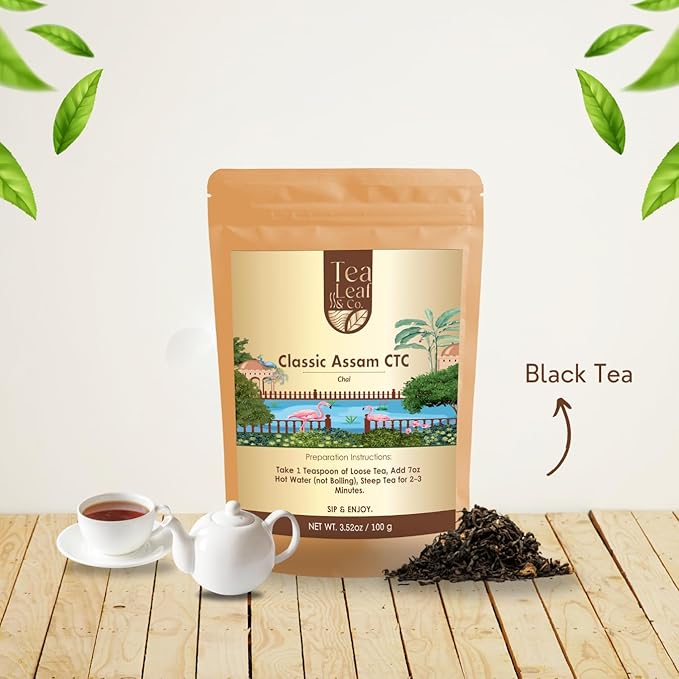 Tealeaf & Co. Classic Assam CTC Chai - 100% Pure Loose Leaf Black Tea - Low Caffeine Premium Tea - Upto 50 Servings (3.52oz/100gm)