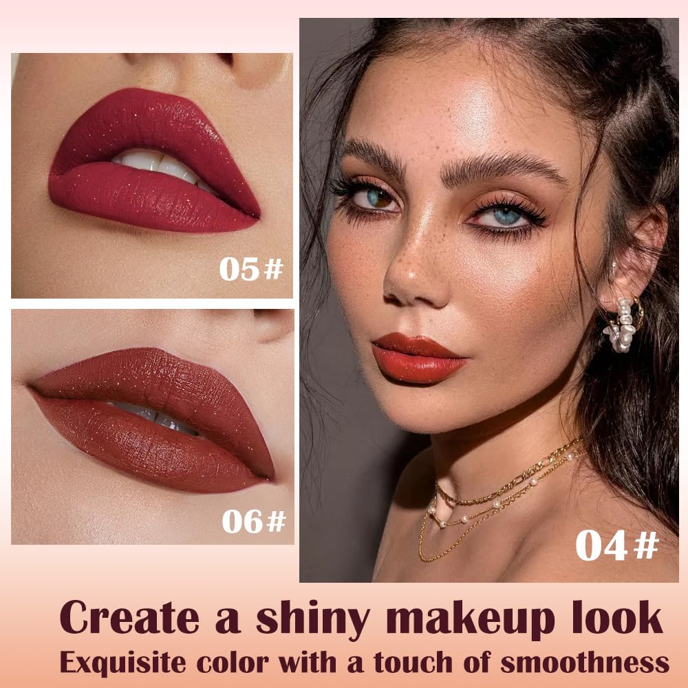 3Pcs Metallic Lipstick for Women,Lightweight Shimmer Frosted Lipstick,Glitter Lip Gloss Stain Long Lasting Waterproof Smudge Proof 24 Hour Full Coverage Lip Makeup,Vegan(04,05,06)