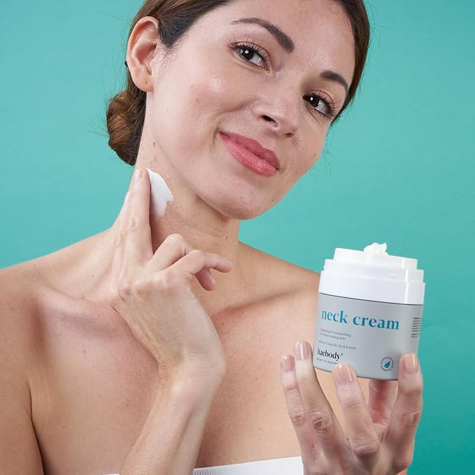 Baebody Firming Neck Cream with AHAs, CoQ10, Glycolic Acid, Green Tea for Sagging Skin, Fine Lines, Wrinkles, 1.7 Fl Oz