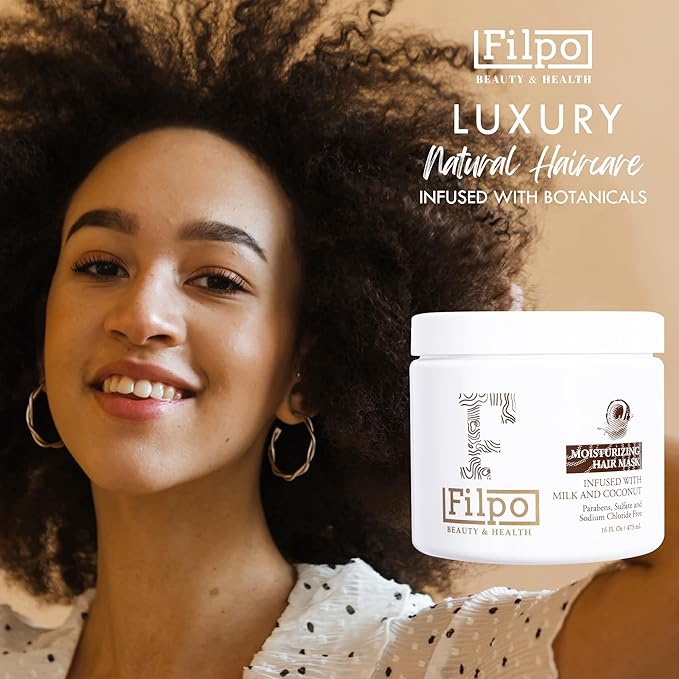 FILPO Coconut Milk Hair Mask - Deep Conditioning with Coconut Oil and Argan Oil for Dry, Damaged, Curly Hair Growth & Sulfate Free Hair Care