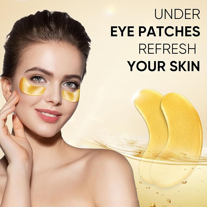 100Pcs/50Pairs Under Eye Patches Gold for Dark Circles, Puffy Eyes, and Wrinkles, 24K Gold Eye Mask for Face, Eye Cream for Men and Women…