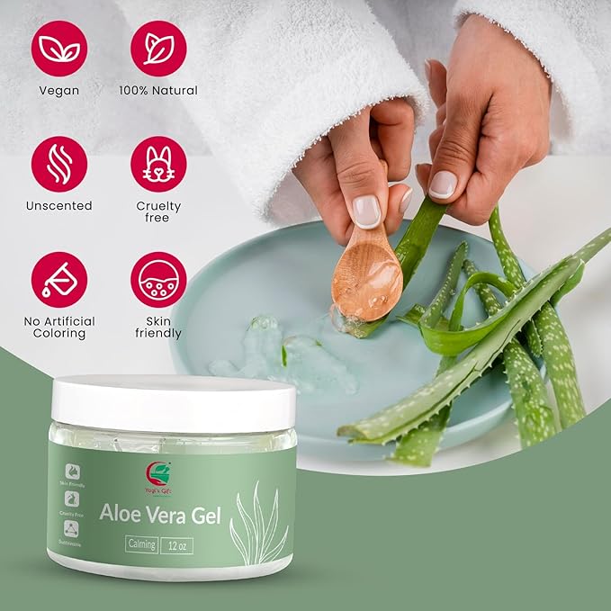 Aloe Vera Gel 12 oz | Unscented | For Face, Scalp & Hair | by Yogiโs Giftยฎ