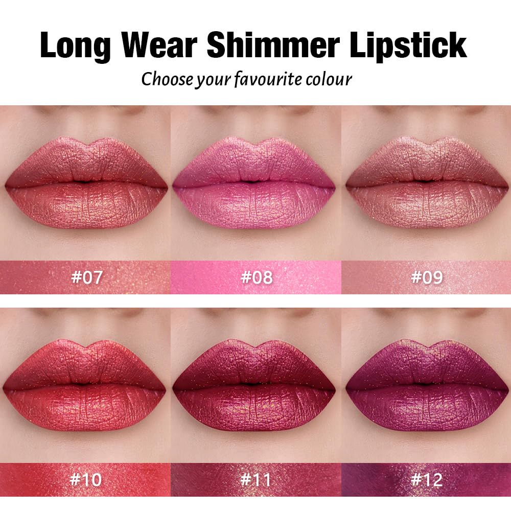 3Pcs Nude Pink Metallic Lipstick Lip Gloss for Women Set,Lightweight Shimmer Frosted Long Lasting Lipstick,Glitter Lip Stain Waterproof Smudge Proof 24 Hour Full Coverage Lip Makeup,Vegan(07,08,09)