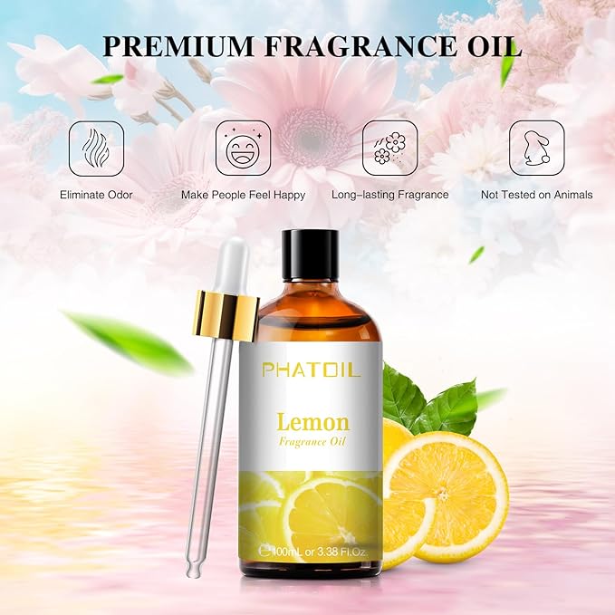 100ML Lemon Fragrance Oils for Aromatherapy, Diffuser Oils for Home, Perfect for Humidifier, Yoga, DIY Candle and Soap Making - 3.38FL.OZ