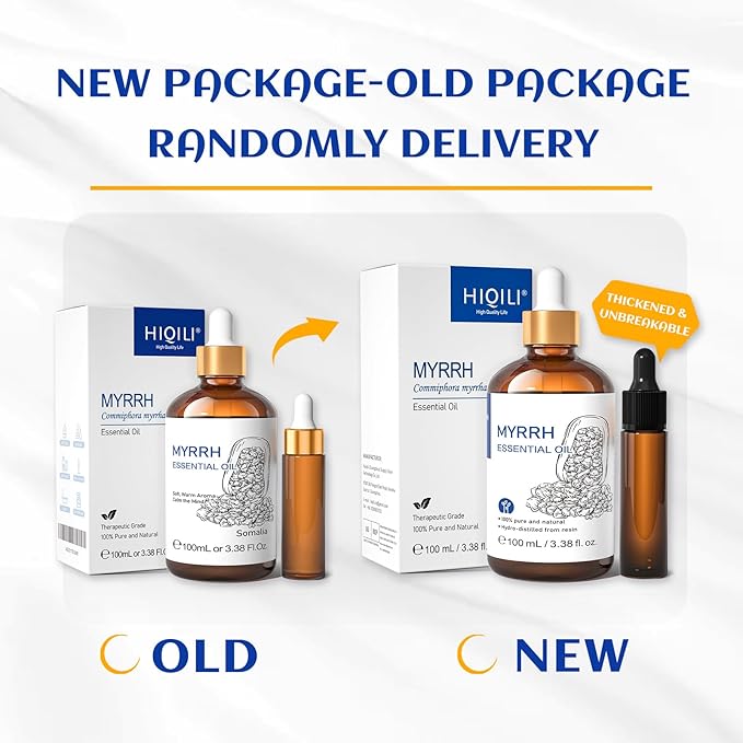 HIQILI 100ML Myrrh Essential Oil for Skin, Diffuser & Candle, 100% Pure and Natural - 3.38 Fl Oz