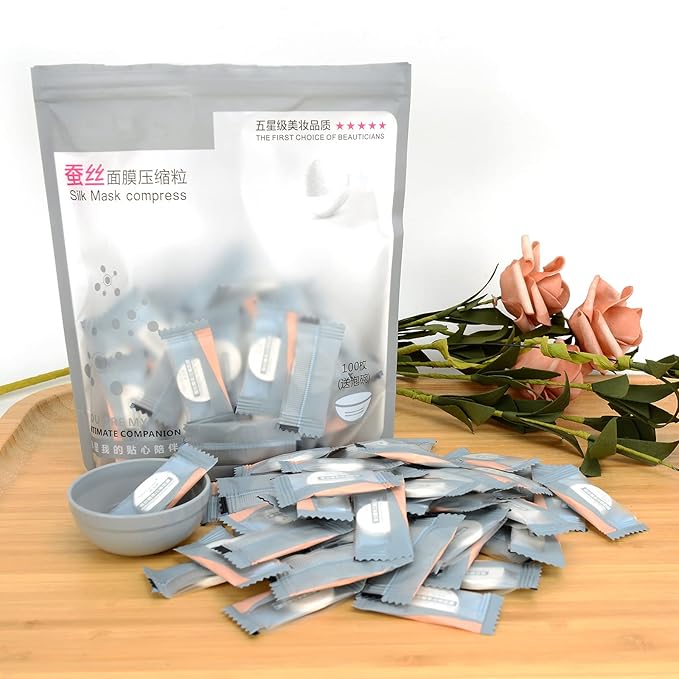 100PCS Compressed Facial Mask Disposable DIY Cosmetic Compressed Facial Mask Sheet Mask Paper Skin Care Wrapped Masks with Mask Bowl