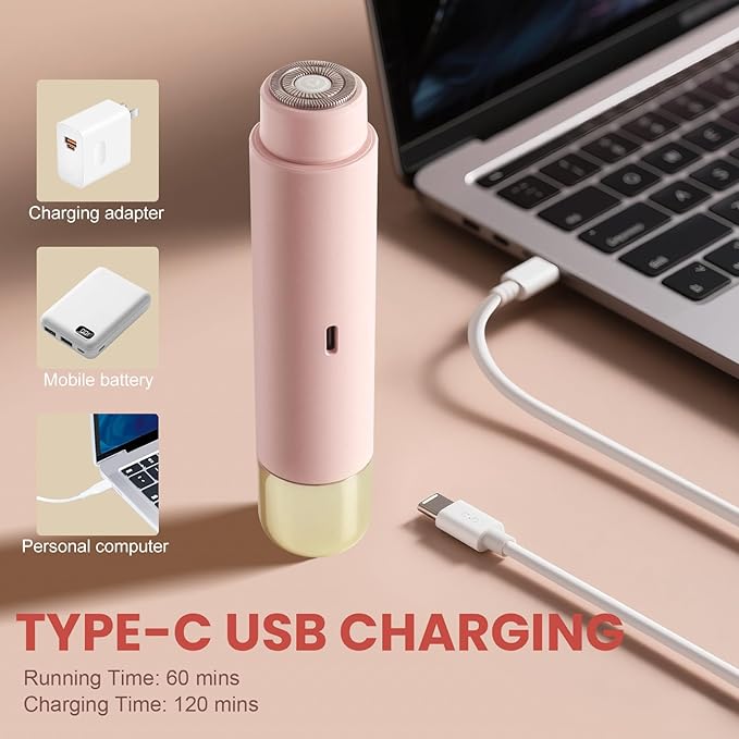 Dermave Bikini Shaver - Electric Bikini Trimmer for Women, Dual Head Shaver, 2-in-1 Womens Electric Razor (Pink)