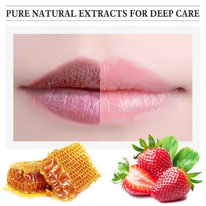 2 PCS Bee Honey Lip Balm Honey Pot, Strawberry & Bee Honey Lip Mask, Reduces Lip Lines, Hydrate & Moisturizing Lip Skin Care, Prevention Dry Cracked Lips, Bee Honey Lip Balm for Lip Repair Treatment
