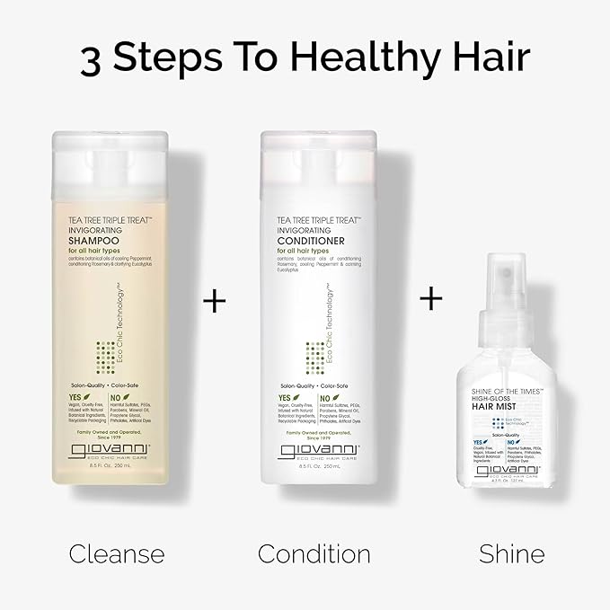 GIOVANNI Tea Tree Triple Treat Invigorating Shampoo & Conditioner Set - Cooling Peppermint, Eucalyptus, Rosemary, Helps Dry, Flaky Scalp, Salon Quality, Vegan, Cruelty Free, Paraben Free - 24 oz Each