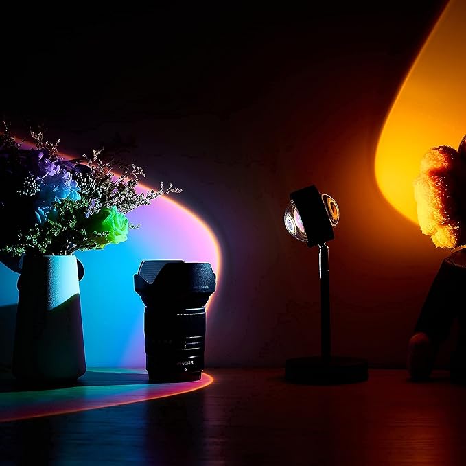 Amuou Sunset Lamp and Rainbow Lights,2 Colors in 1 Projector Sunset Light with 7 Levels of Adjustable 180 Degree Rotation Projection Led Night Light for Photography, Selfie, Tiktok and Home Decor