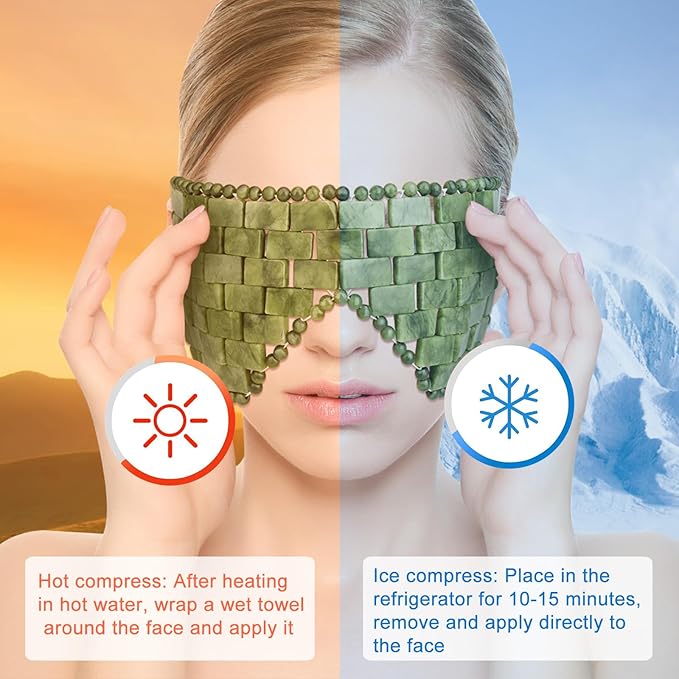 Jade Eye Mask, 2Pcs Large Facial Cooling Mask with 100% Real Jade for Hot & Cold Therapy,Green Jade Facial Eyes Sleeping Mask Relief Eye Cover by LazyGa
