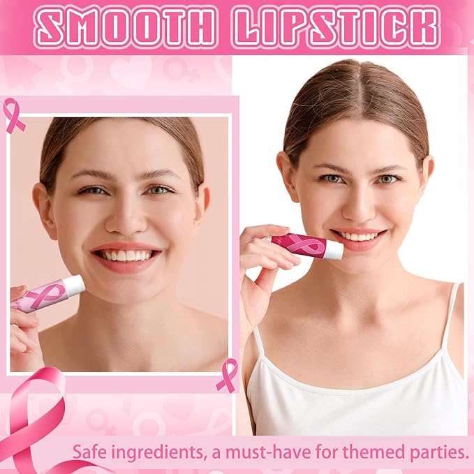 50 Pack Breast Cancer Awareness Favors Bulk Lip Balms Gifts Pink Ribbon Lip Balms Favors Breast Cancer Awareness Month Accessories Support Party Items Decorations for Women Men Survivors