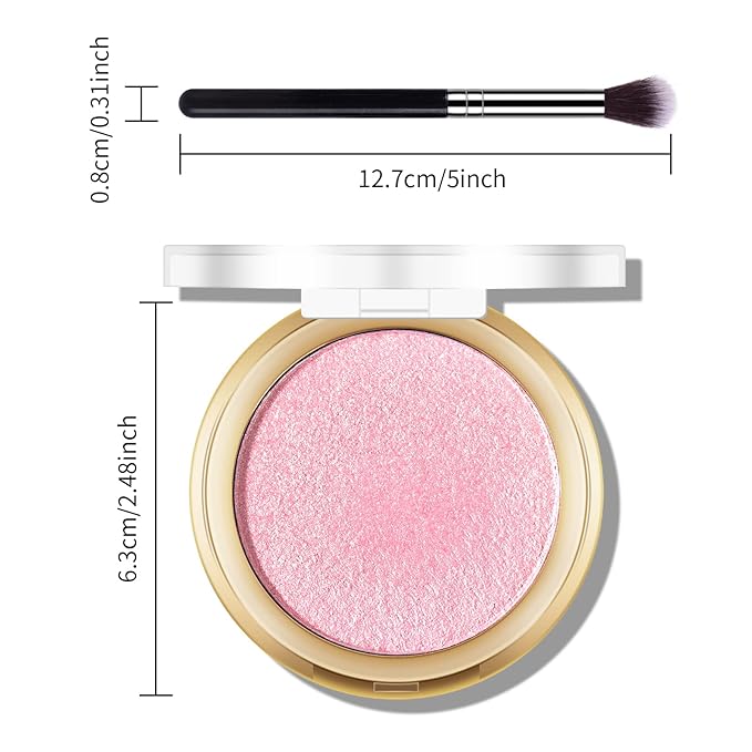 Baked Pink Highlighter Powder Palette, Makeup Highlighter Powder Palette Sheer Shimmering Finish Face Highlighters Makeup Iluminadores de Maquillaje #02 Mermaid Pink