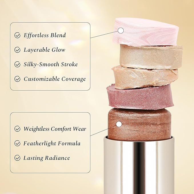 Clear Dewy Marble Highlighter Stick 15g/0.53fl.Oz, Highlighters Makeup Stick for Face and Body, Micro Pearls & Shimmer Glow, Buildable Color for All Day, Vegan & Cruelty-Free, Pink Silver