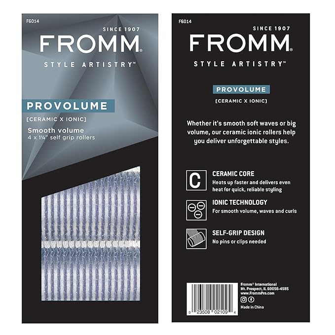 Fromm ProVolume 1.25" Self-Grip Ceramic Ionic Thermal Hair Rollers, 4 Count, Salon Quality Hair Curlers for Shorter or Medium Length Hair, Bangs and Tighter Curls