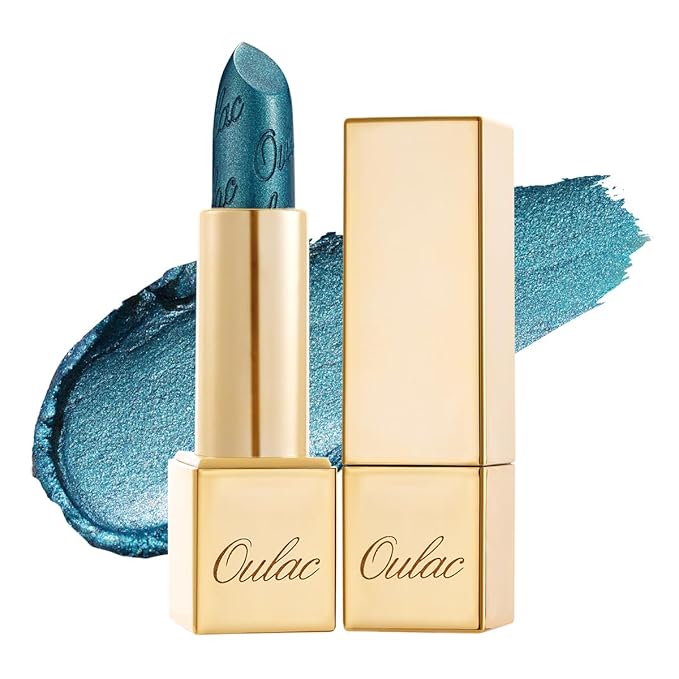 Oulac Metallic Green Lipstick for Women with Metallic 3D Shine, Lightweight Hydrating Formula, High-Impact Lip Color, Vegan Beauty, Full Coverage Lip Makeup, Turquoise (20)