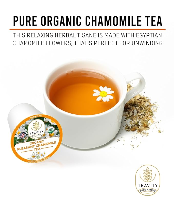 Teavity Organic Chamomile Tea Pods for Keurig - Decaf - 36 Count