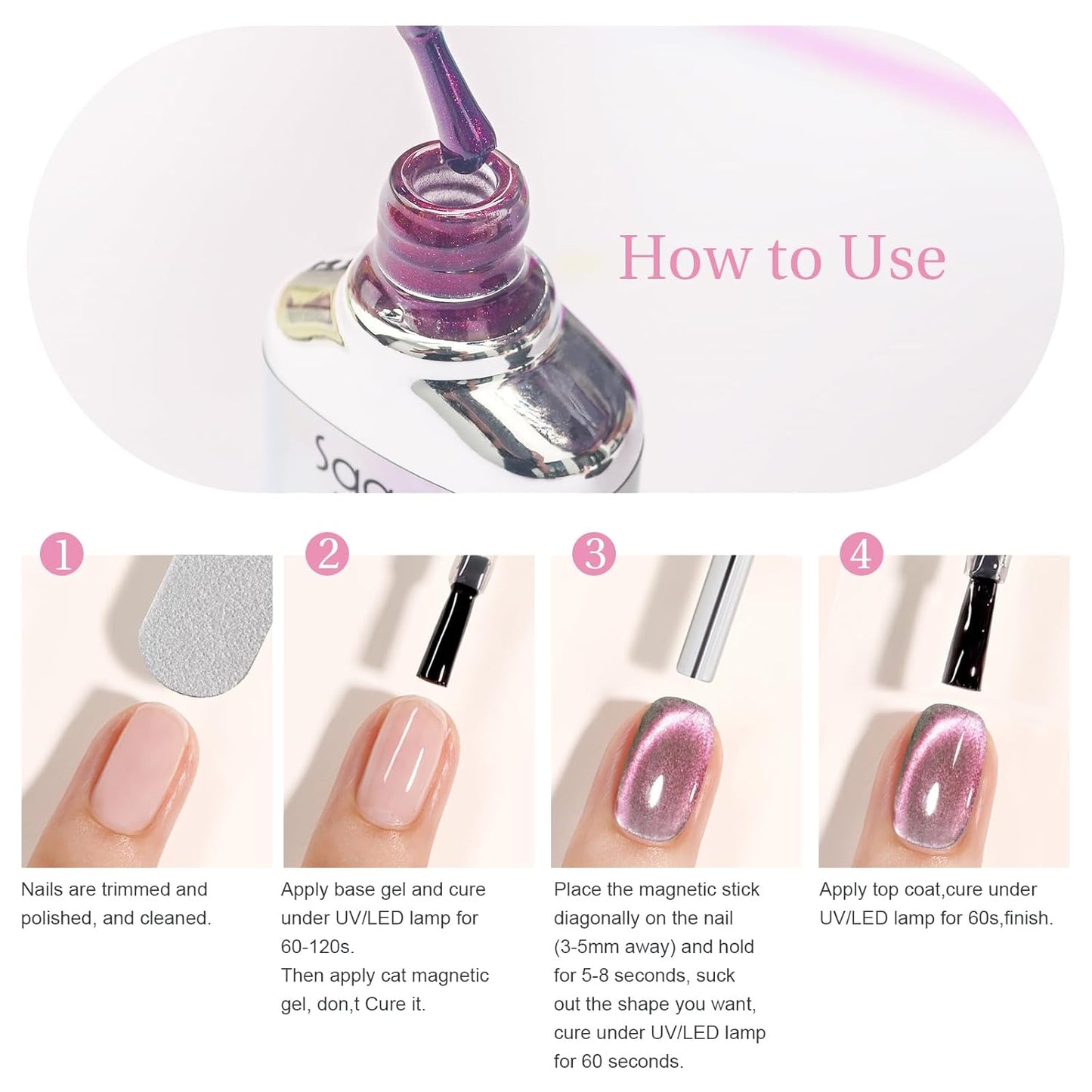 Cat Eye Gel Nail Polish with Magnet Stick, 15ml Glitter Holographic Nail Polish, Magnetic Effect Gel for Home DIY Manicure Gift, Exotic Berry